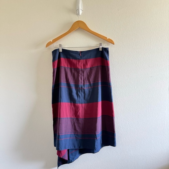 Tory Burch Blue Red Striped Asymmetric Midi Skirt Size 6 - Picture 3 of 6